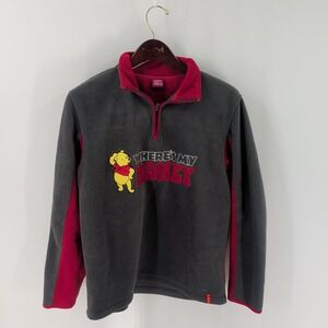 Vintage Disney 90s Winnie The Pooh Where's My Honey Fleece Sweater Gray Red Sz L